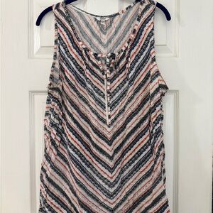 Chevron Patterned Tank Top - Red, Blue, Black and White - Tunic Length
